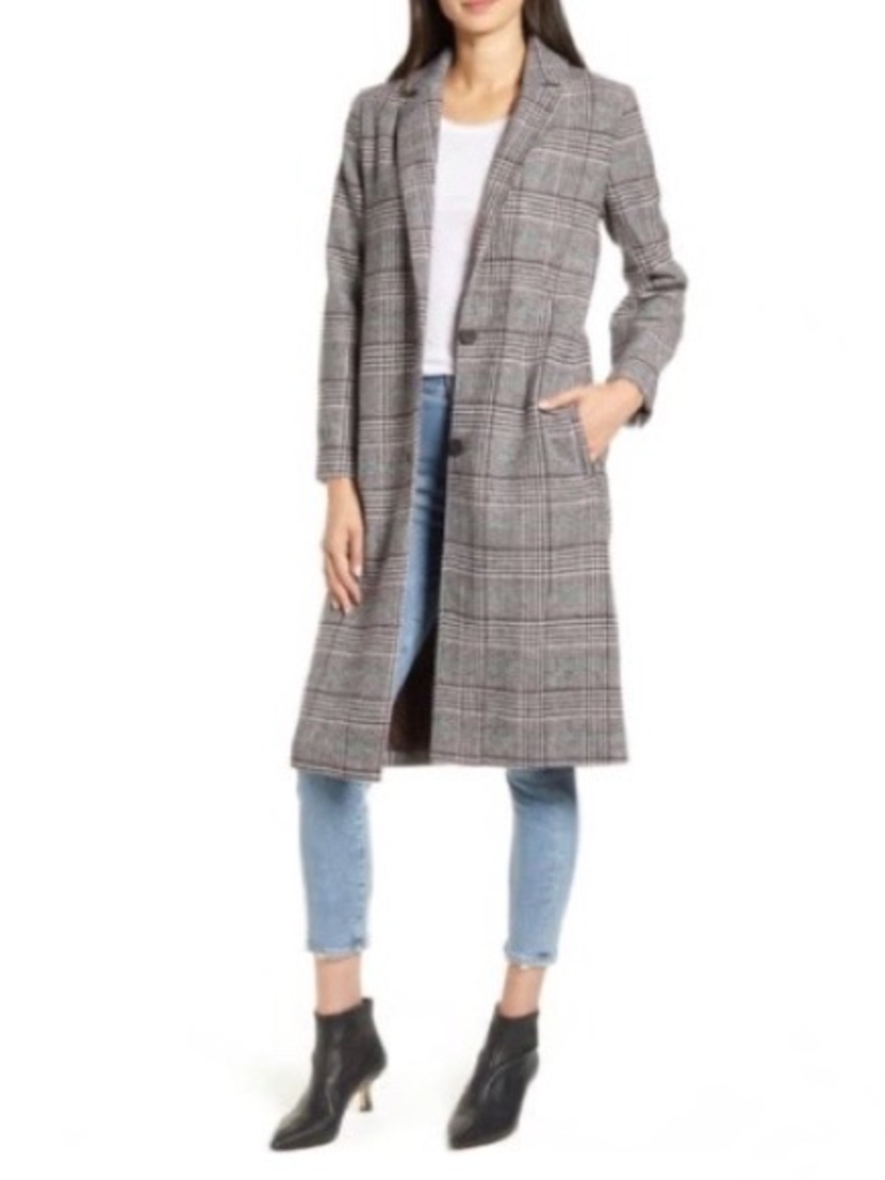 Joie Glen Plaid Trench Coat Size S Gray Cream 2 Button Single Breasted Jacket